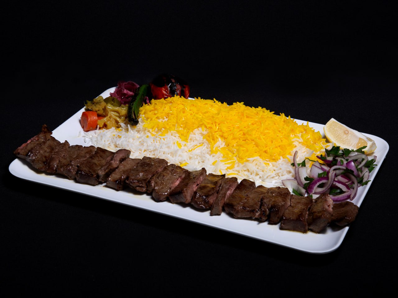 Chenjeh Kebab with Saffron Rice