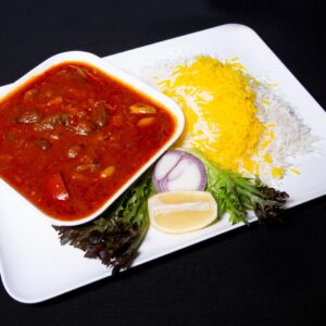 خورشت بامیه و قارچ با برنج زعفرانی Okra & Mushroom stew with Saffron Rice