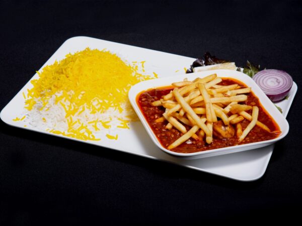 خورشت قیمه سیب زمینی با برنج زعفرانی Potato & Beef Stew with Saffron Rice
