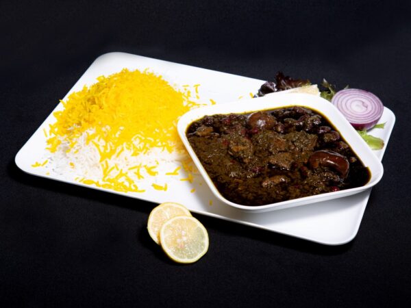 خورشت قورمه سبزی با برنج زعفرانی Fresh Herbs & Beef Stew with Saffron Rice
