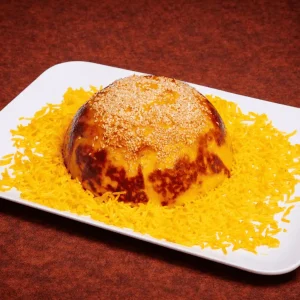 Oven Cooked Crispy Saffron Rice with Bread