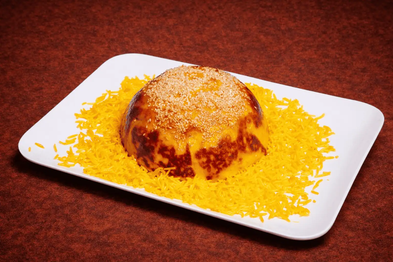 Oven Cooked Crispy Saffron Rice with Bread