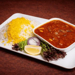 خورشت بامیه و قارچ با برنج زعفرانی Okra & Mushroom stew with Saffron Rice