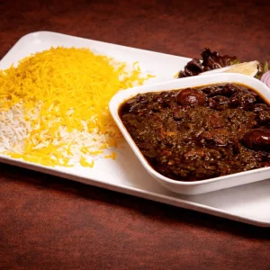 خورشت قورمه سبزی با برنج زعفرانی Fresh Herbs & Beef Stew with Saffron Rice