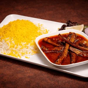 خورشت قیمه بادمجان با برنج زعفرانی Eggplant Beef Stew with Saffron Rice