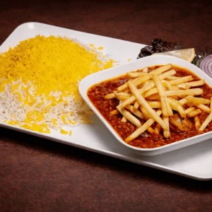 خورشت قیمه سیب زمینی با برنج زعفرانی Potato & Beef Stew with Saffron Rice