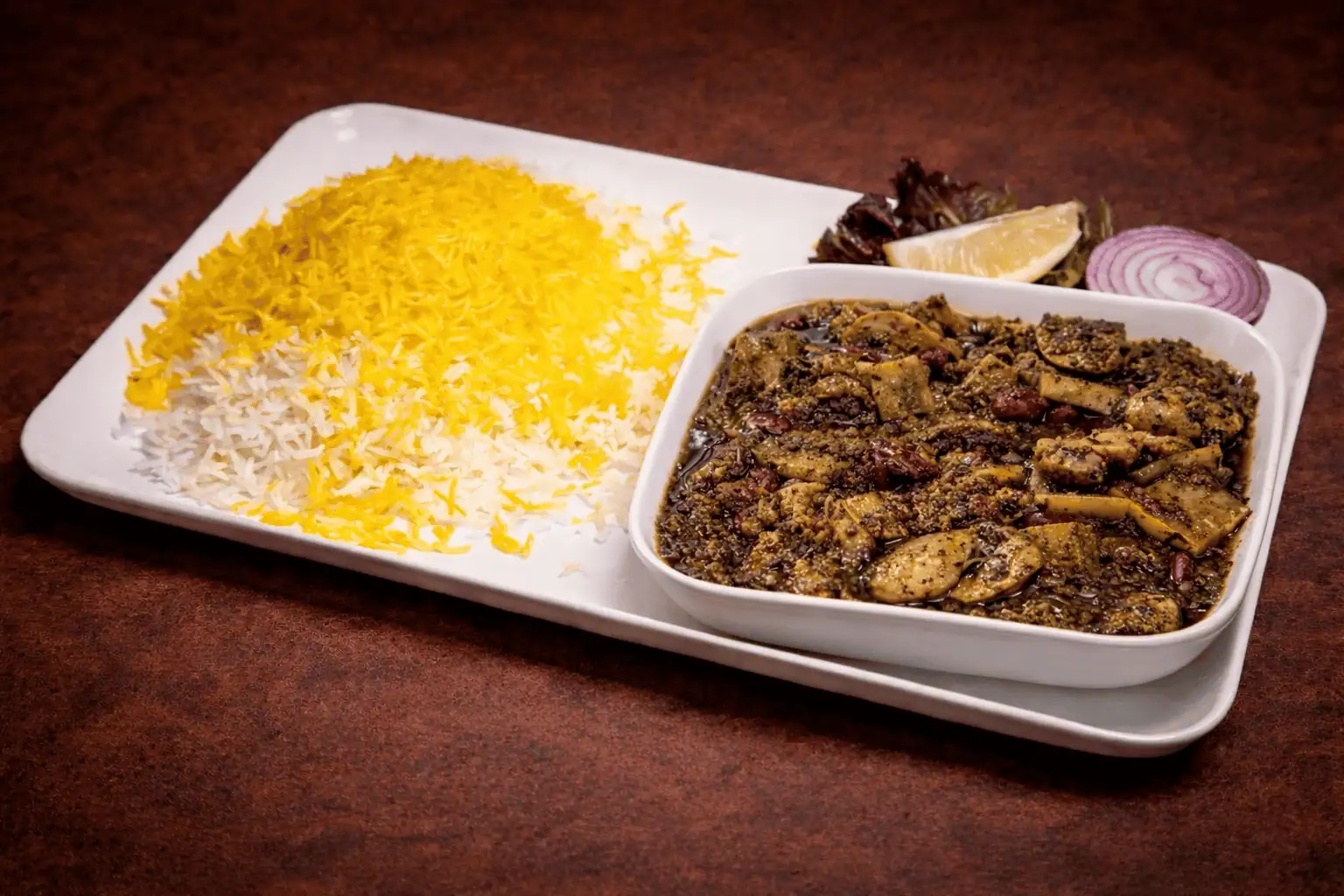 Celery & Mushroom Stew with Saffron Rice - خورشت کرفس و قارچ (بدون گوشت ) با برنج زعفرانی